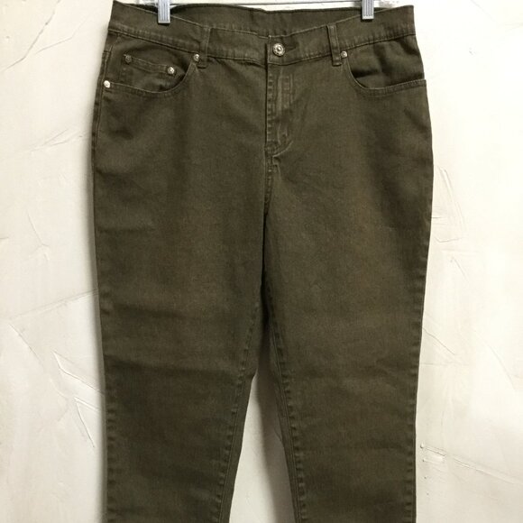 HSN Diane Gilman DG2 Women Size 12P Olive Green Jeans Stretch 5-Pocket Slim Leg - Picture 2 of 7